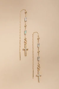 Marsha Crystal Pave Cross Threader Drop Earrings