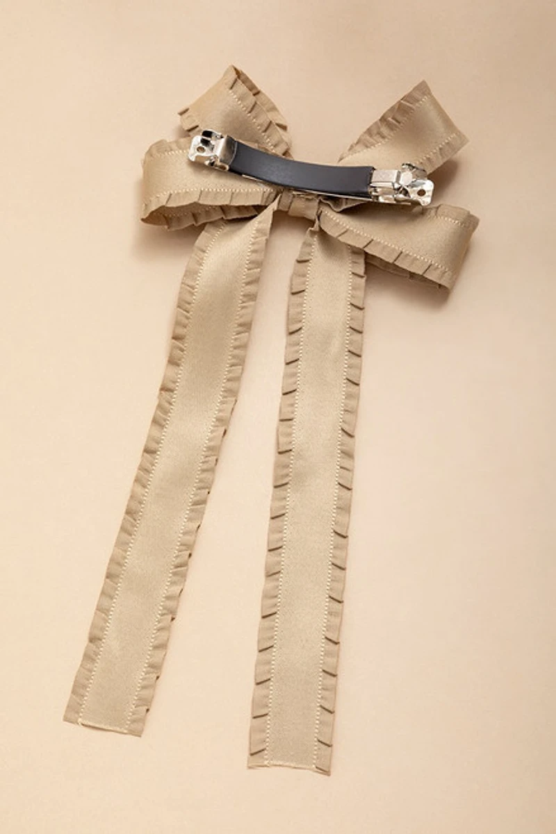 Sandra Ruffle Edge Bow With Tails Hair Barrette