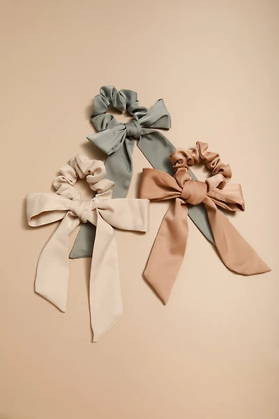 Whitney Satin Bow Ponytail Scrunchie Set