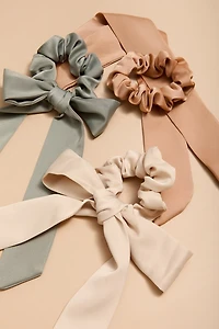 Whitney Satin Bow Ponytail Scrunchie Set