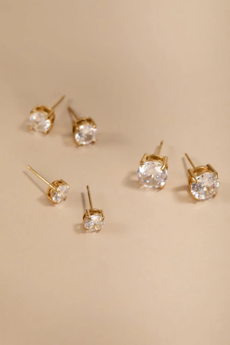 Joan Stainless Steel Crystal Stud Earring Set