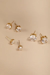 Joan Stainless Steel Crystal Stud Earring Set