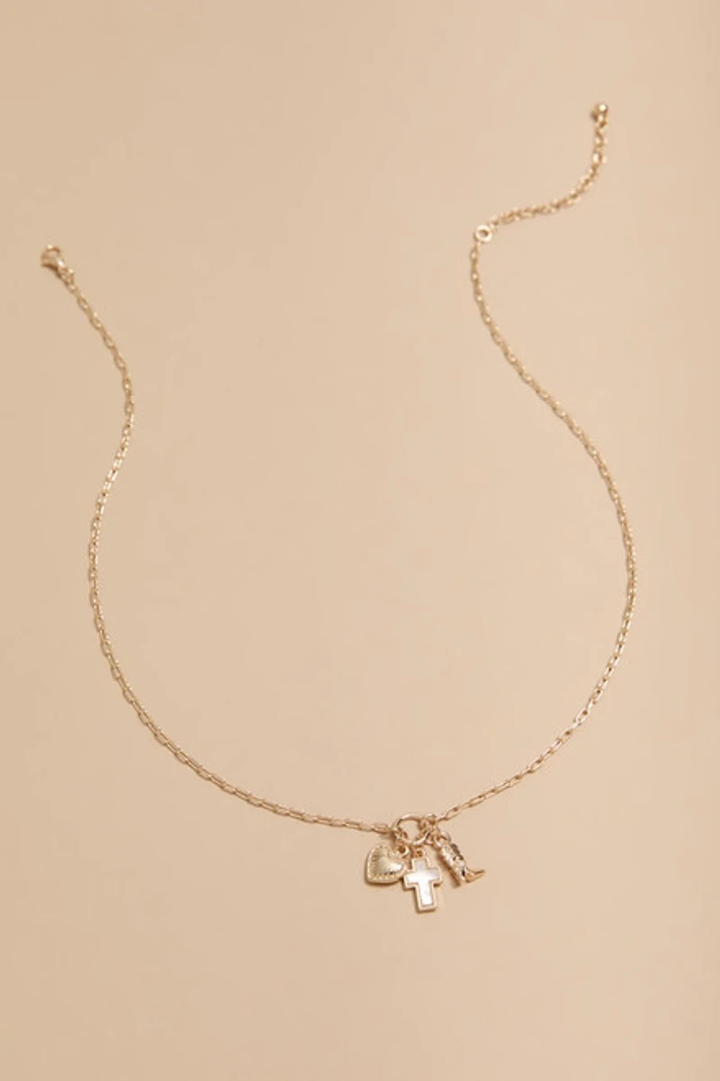 Lacey Cross Boot And Heart Charm Pendant Necklace