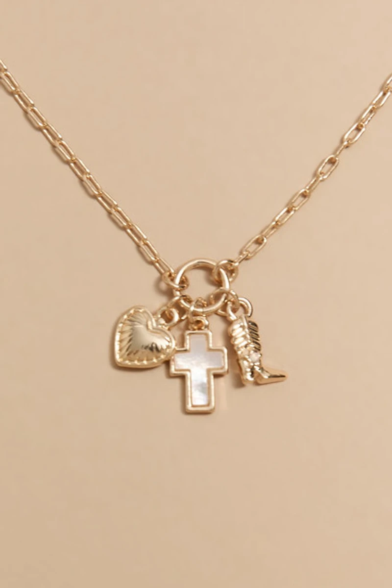 Lacey Cross Boot And Heart Charm Pendant Necklace