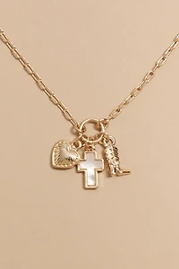 Lacey Cross Boot And Heart Charm Pendant Necklace