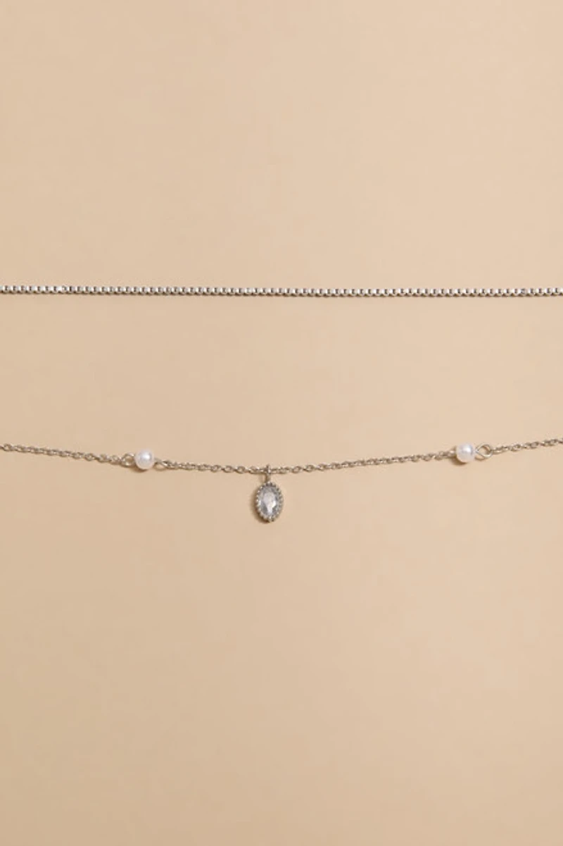 Tessa Stainless Steel Layered Crystal Pendant Necklace