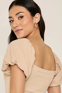 Lucille Square Neck Puff Sleeve Knit Bodysuit