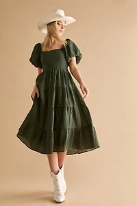 Grace Puff Sleeve Tiered Midi Dress
