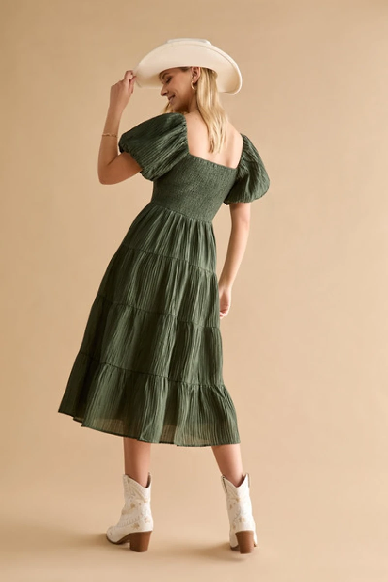 Grace Puff Sleeve Tiered Midi Dress