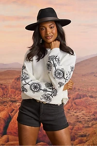 Mara Embroidered Sleeve Pullover Sweater