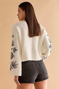 Mara Embroidered Sleeve Pullover Sweater