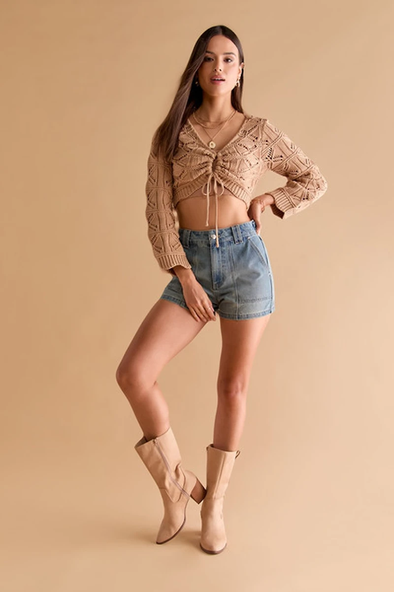 Brie Crochet Front Tie Short Cardigan