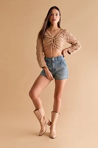Brie Crochet Front Tie Short Cardigan