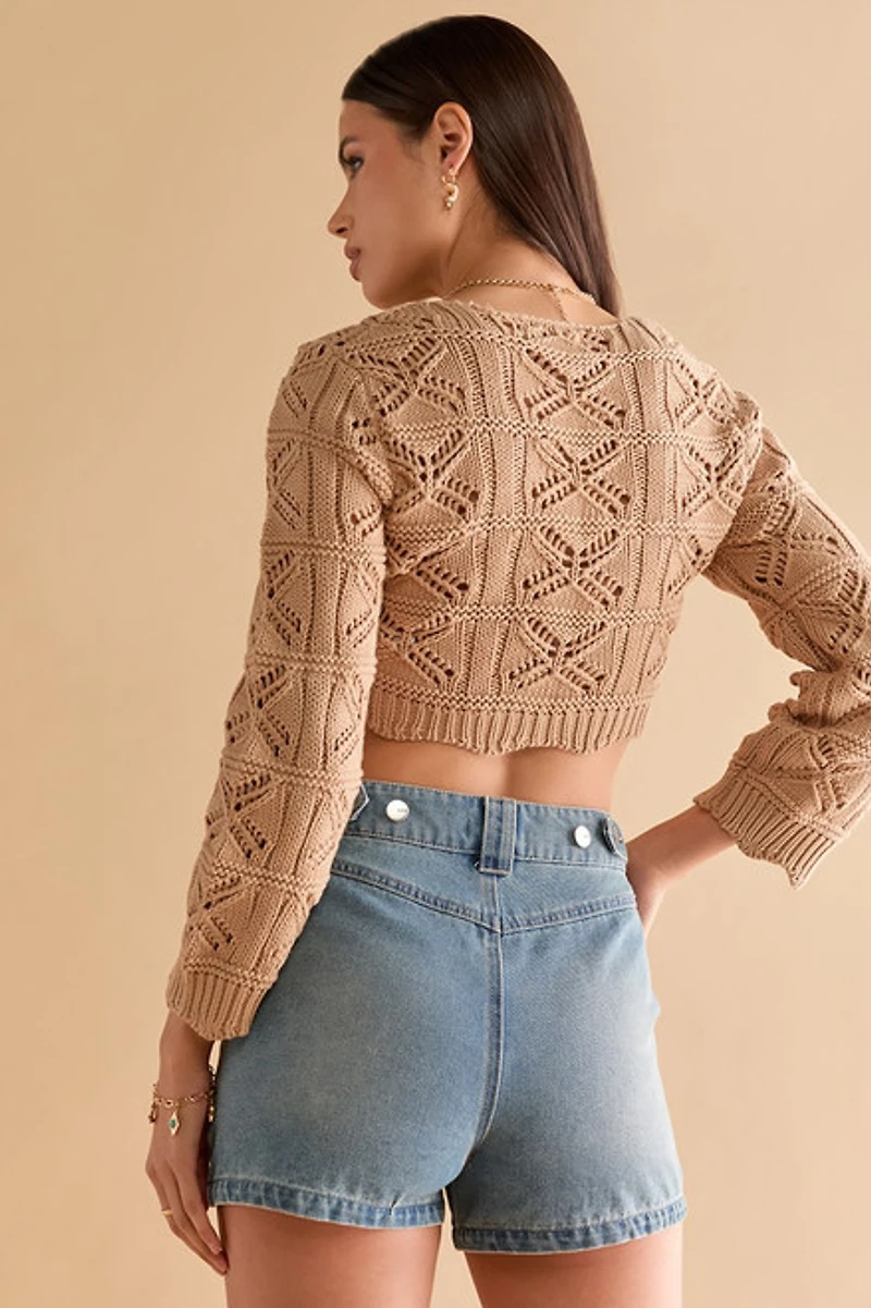 Brie Crochet Front Tie Short Cardigan