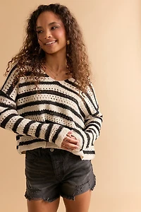 Corrine Boucle Pointelle Striped Sweater