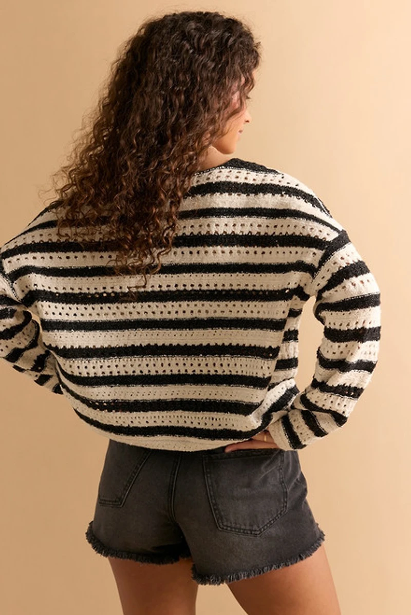 Corrine Boucle Pointelle Striped Sweater