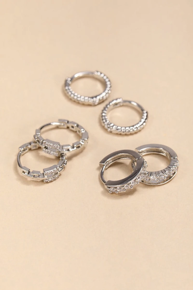 Isabel Mini Silver Huggie Earring Set