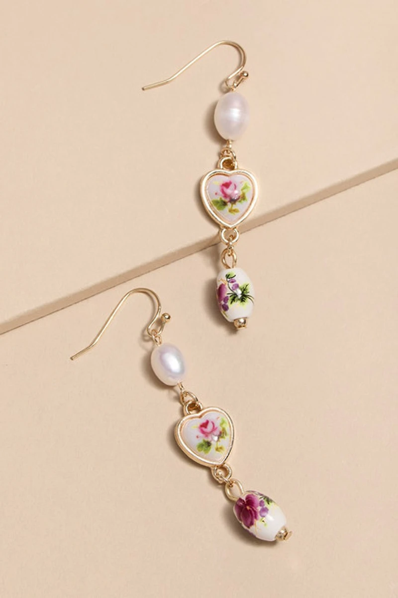 Veronica Ceramic Floral Linear Drop Earrings