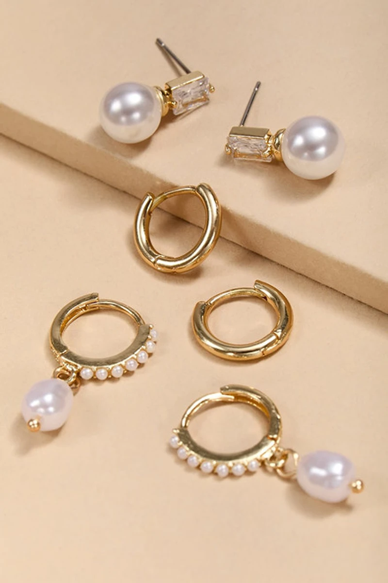 Brenda Pave Pearl Mixed Earring Set