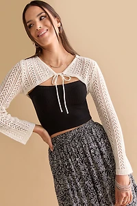 Dee Long Sleeve Front Tie Short Cardigan