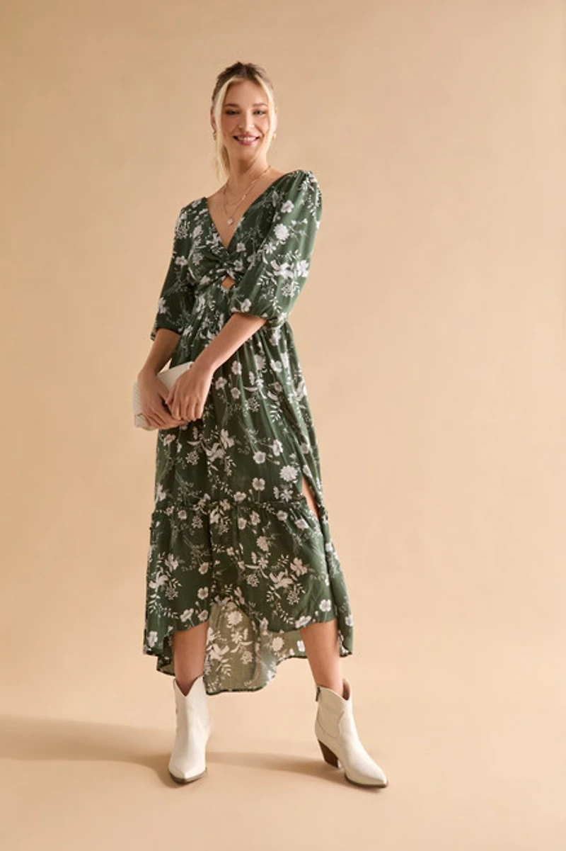 Tammy Front Twist Floral Midi Dress