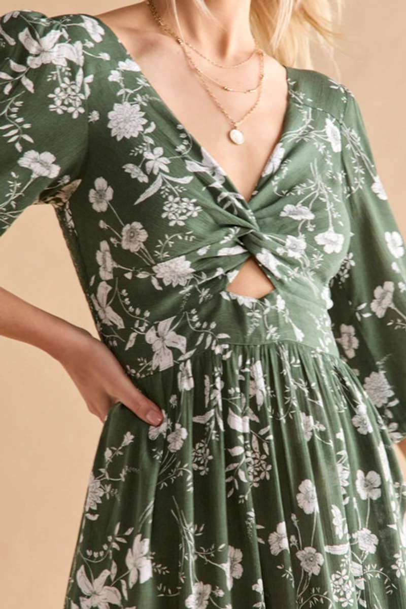 Tammy Front Twist Floral Midi Dress
