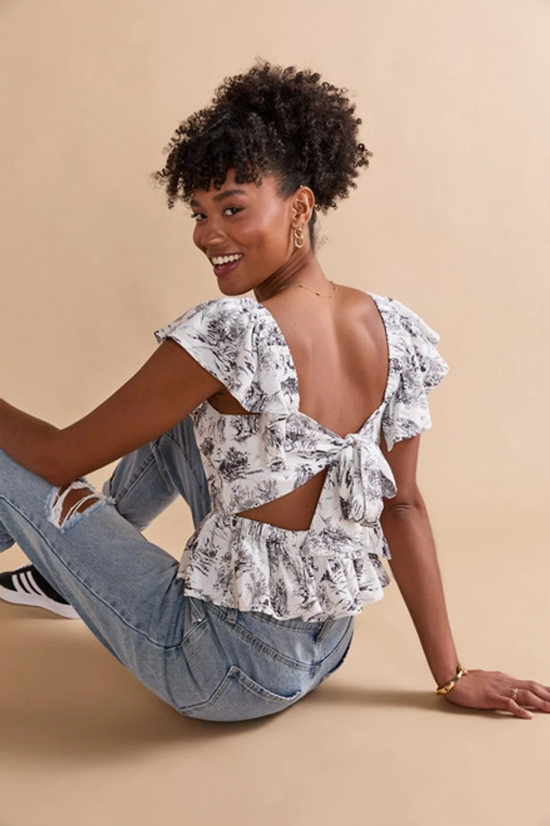Andrea Postcard Bow Back Blouse