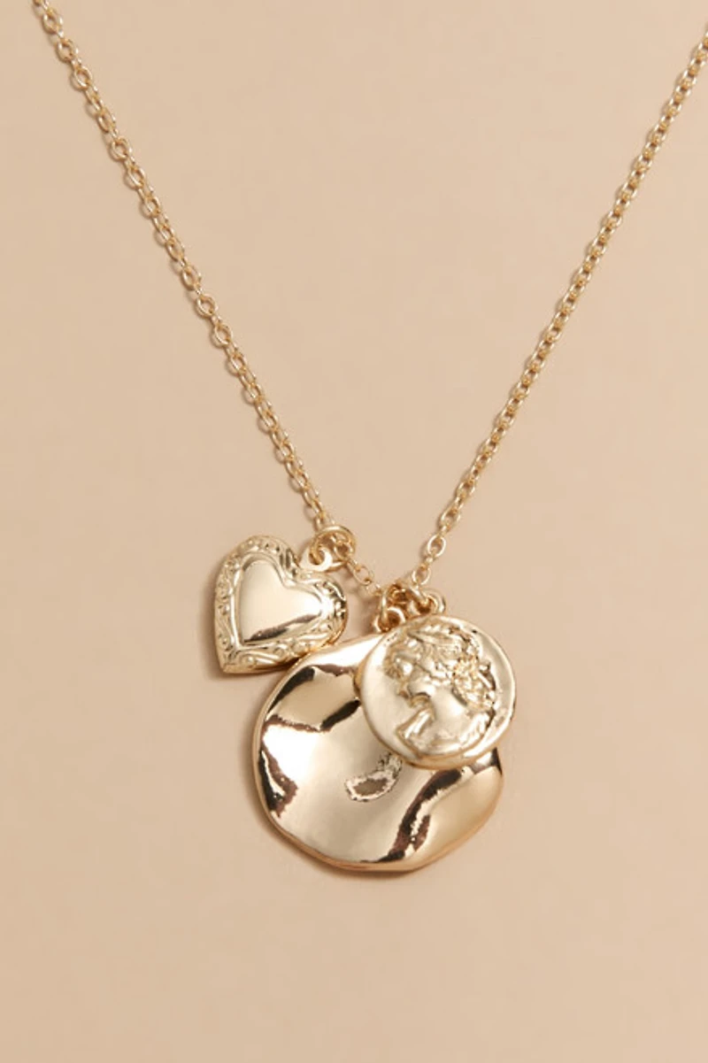 Lacy Coin and Locket Charm Necklace