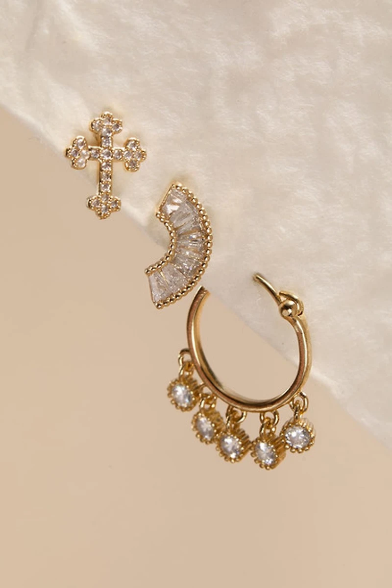 Etta Mixed Style Cross Earring Set