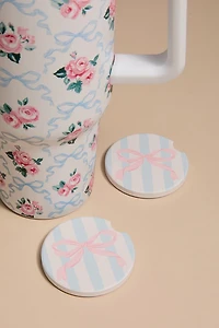 Striped Ribbon Print Car Coaster Set