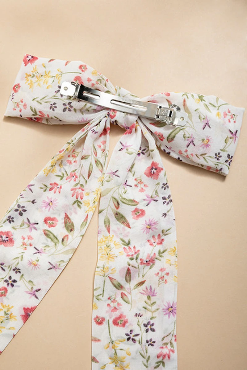 Annabelle Floral Bow With Tails Hair Barrette