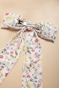 Annabelle Floral Bow With Tails Hair Barrette