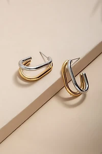 Sophia Stainless Steel Two Tone Oval Hoop Earrings