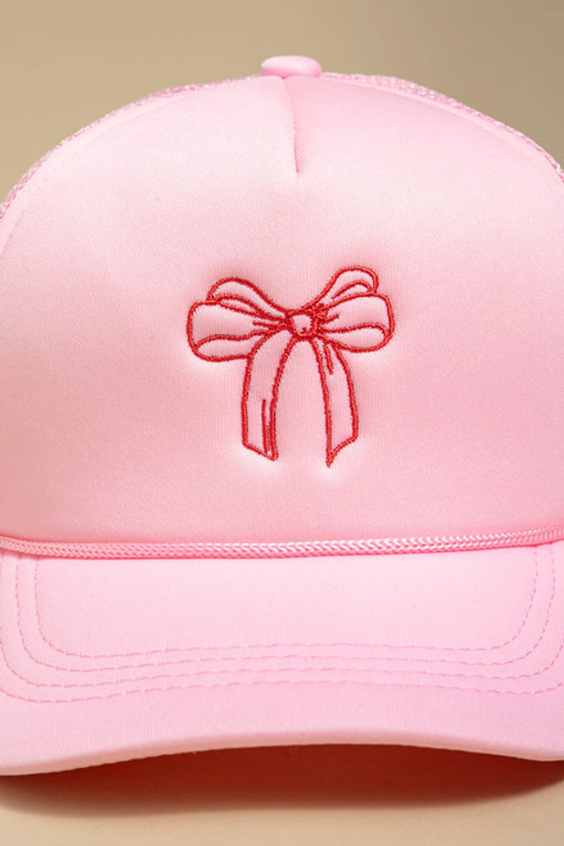 Meghan Embroidered Bow Trucker Baseball Cap