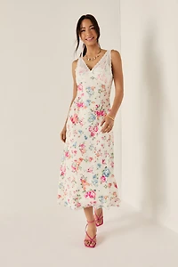 Kristie Lace Trim Floral Midi Dress