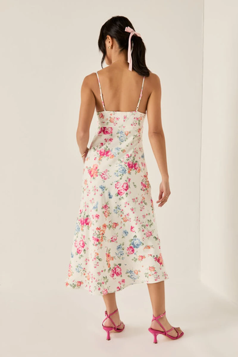 Kristie Lace Trim Floral Midi Dress