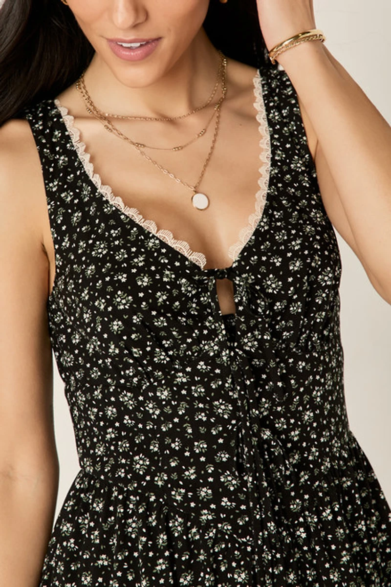 Laura Lace Trim Floral Romper