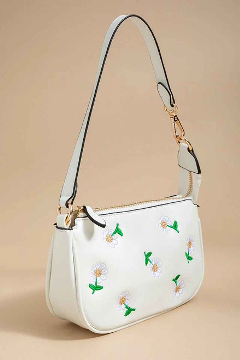 Kelsey Embroidered Daisy Shoulder Bag