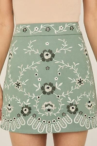 Nina Floral Embroidered Mini Skirt