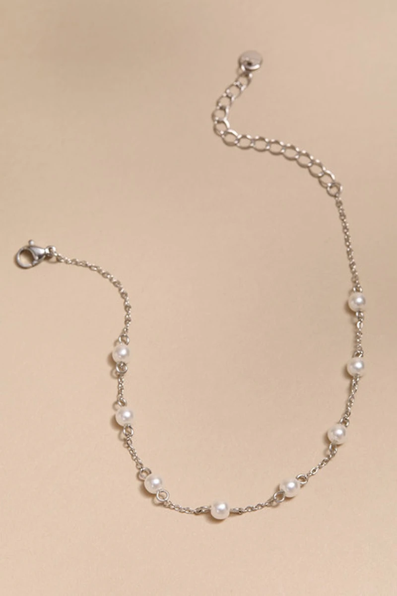 Annie Stainless Steel Pearl Station Anklet
