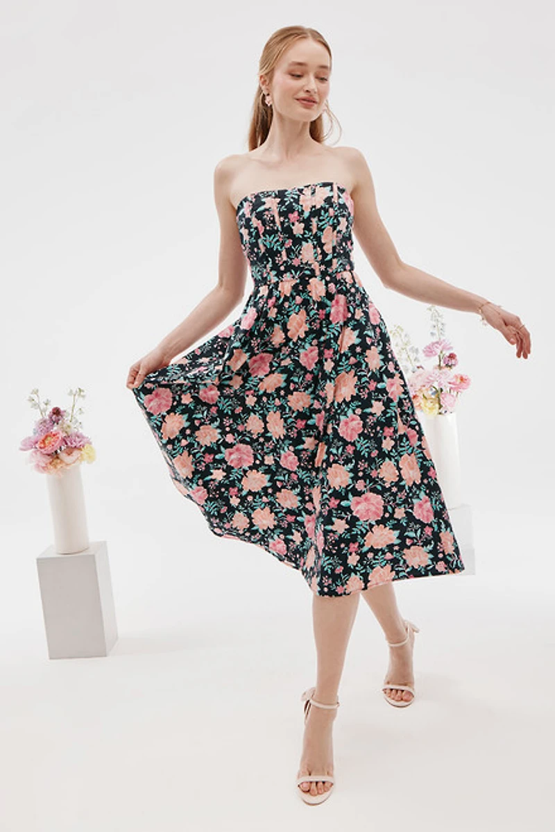 Gabby Strapless Floral Midi Dress