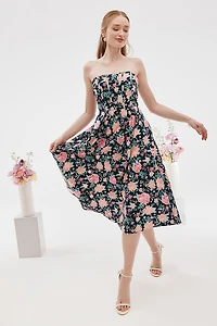 Gabby Strapless Floral Midi Dress