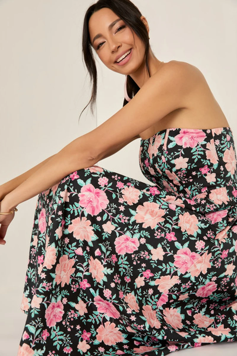 Gabby Strapless Floral Midi Dress
