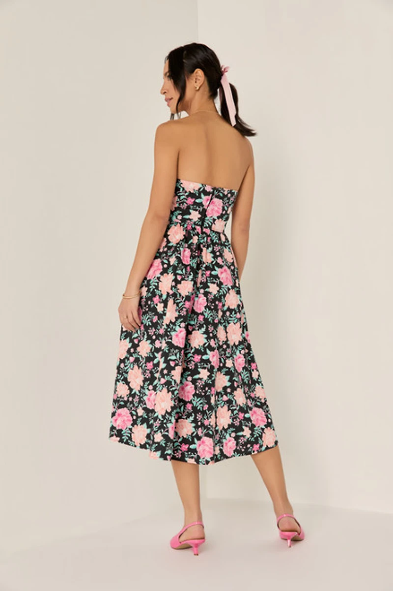 Gabby Strapless Floral Midi Dress