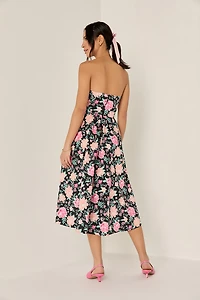 Gabby Strapless Floral Midi Dress
