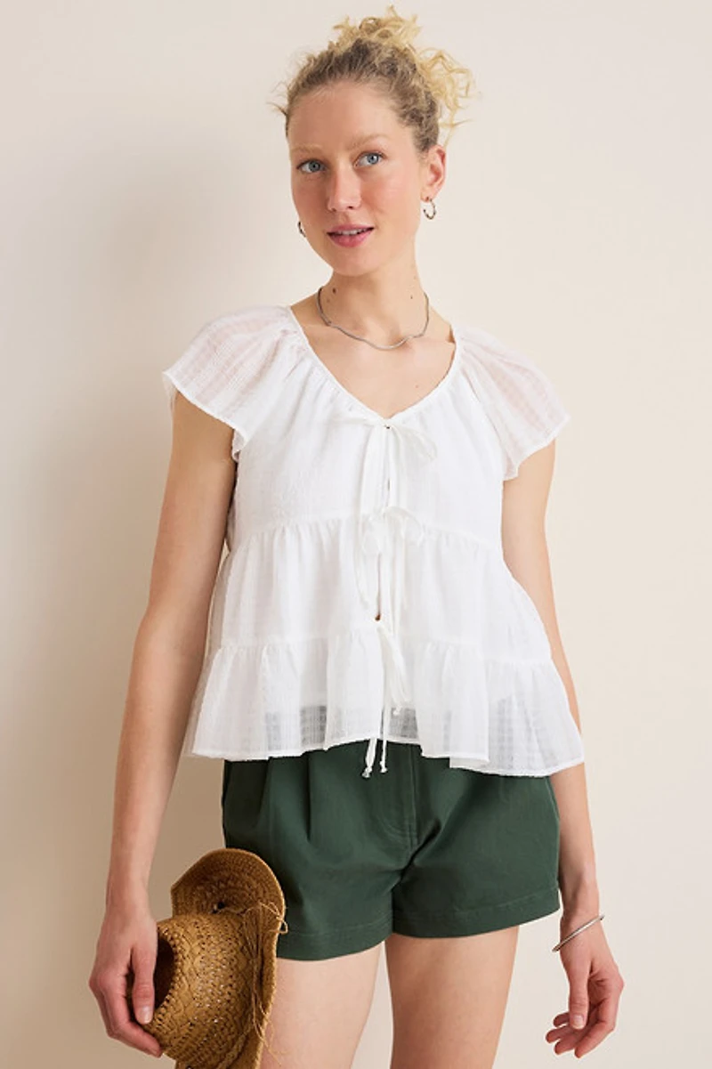 Tina Tie Front Tiered Blouse