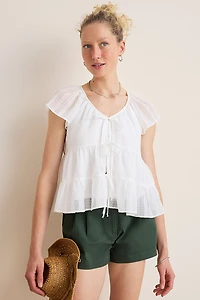 Tina Tie Front Tiered Blouse