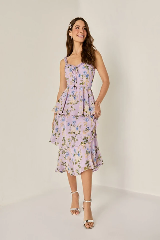 dianne tiered floral midi dress Francesca's Dianne Tiered Floral Midi Dress