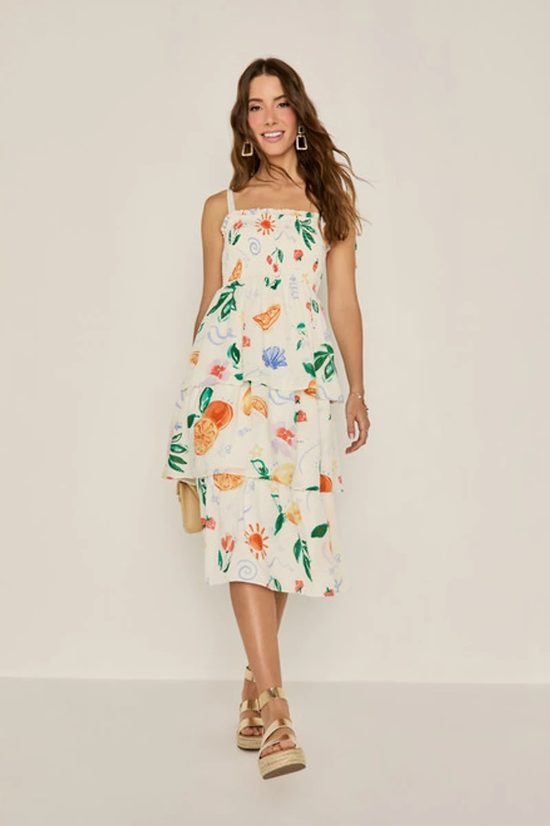 Monna Fruit Print Midi Dress