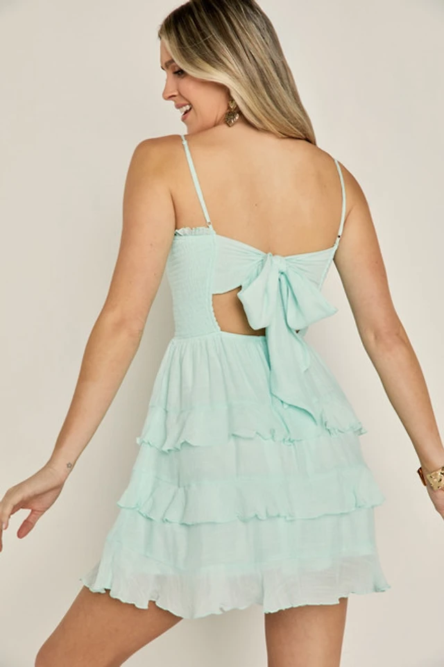 Forever 21 Women's Cutout Ruffle-Tiered Mini Dress in White Small |  Connecticut Post Mall